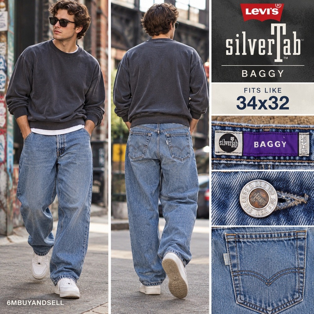 Vintage Levis SilverTab Baggy Jeans Medium Wash 34x32 90s Streetwear Denim